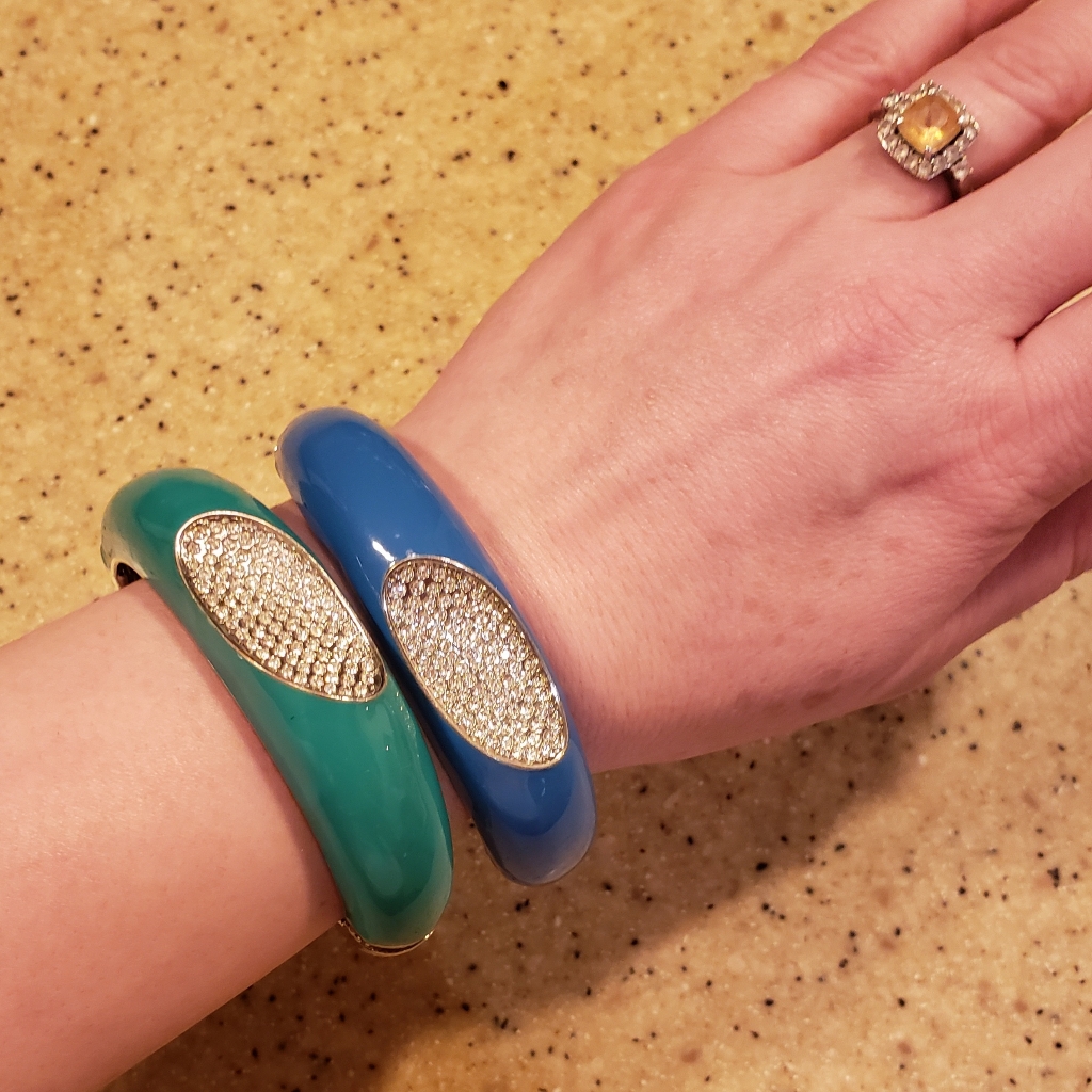 Turquoise Blue Silver Rhinestone Hinge Bracelet 24$